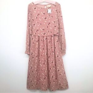 Orange Creek LA Gliks Mauve Pink Modest Diamond Print Long Sleeve Dress NEW
